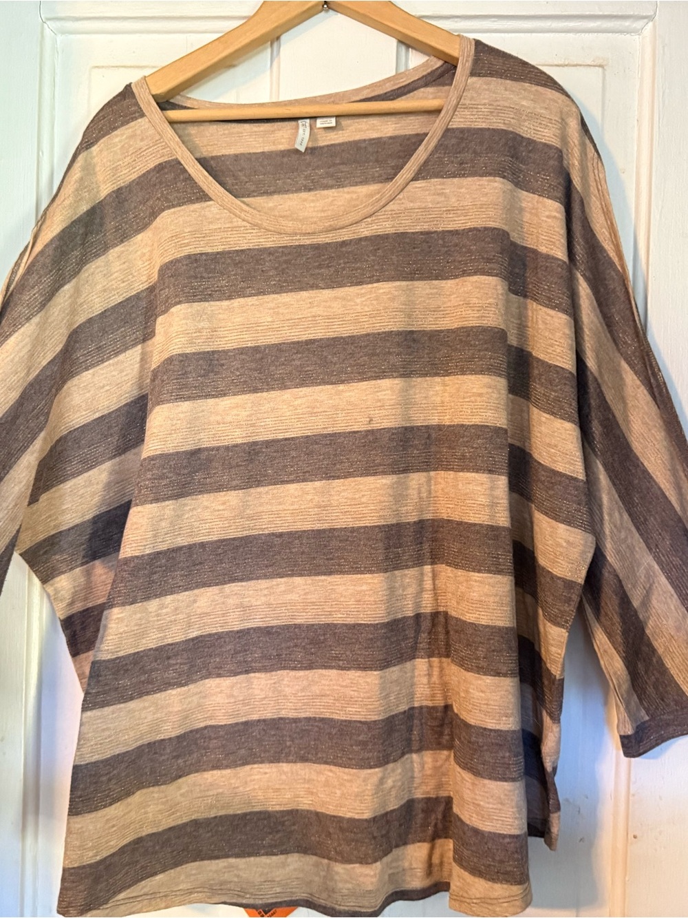 Cato Striped Tunic Top in Beige and Brown